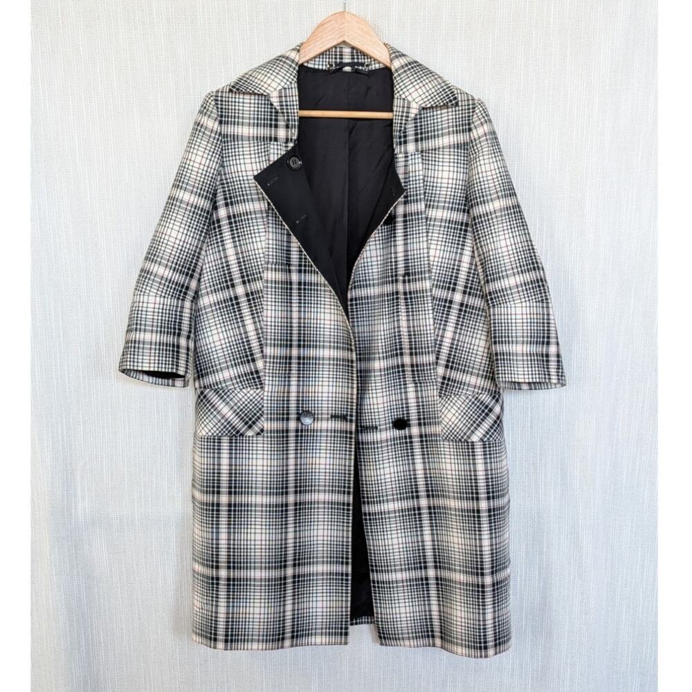 Gucci Double-breasted Long Coat Womens IT40/US 4 Authentic Checked 3/4 Sleeve - Picture 2 of 13